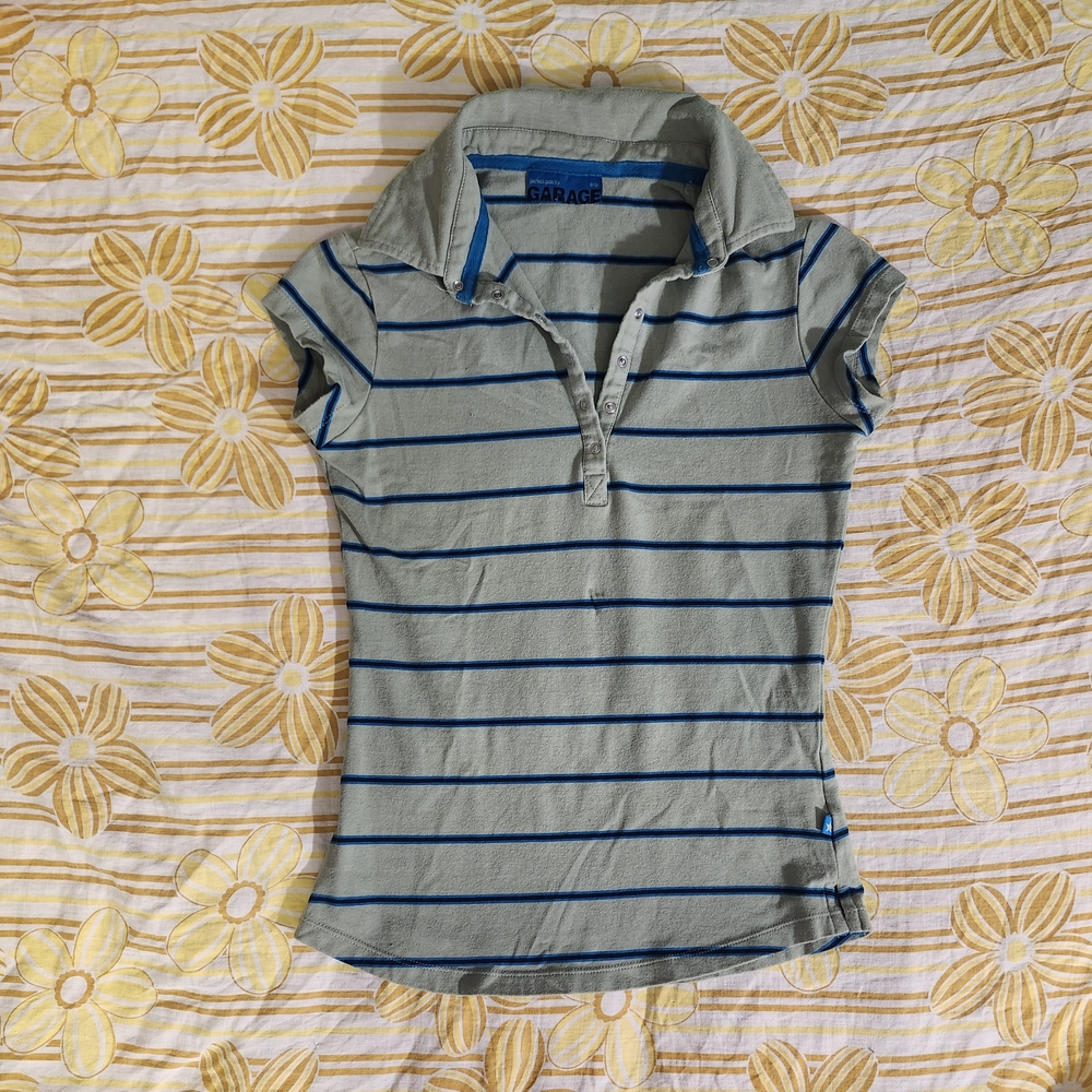 Garage Blue and Green Striped Polo